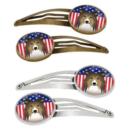 CAROLINES TREASURES American Flag and Sheltie Barrettes Hair Clips, Set of 4, 4PK BB2172HCS4